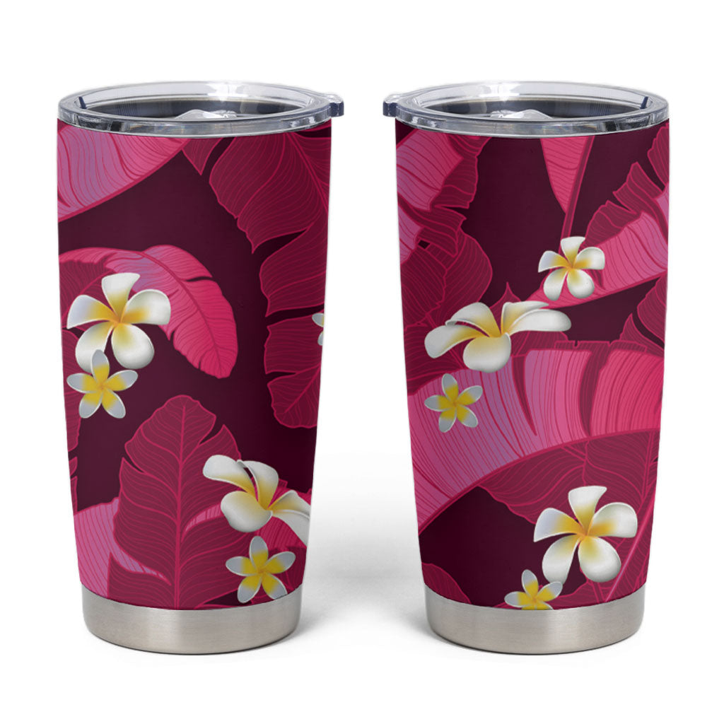 Pink Banana Leaf Hawaii Tumbler Cup Lau Maia Plumeria Tropical Summer Vibes LT14 Pink - Polynesian Pride