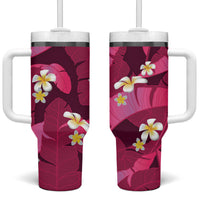 Pink Banana Leaf Hawaii Tumbler With Handle Lau Maia Plumeria Tropical Summer Vibes LT14 One Size: 40 oz Pink - Polynesian Pride