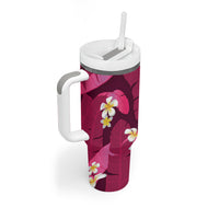 Pink Banana Leaf Hawaii Tumbler With Handle Lau Maia Plumeria Tropical Summer Vibes LT14 - Polynesian Pride