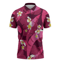 Pink Banana Leaf Hawaii Zipper Polo Shirt Lau Maia Plumeria Tropical Summer Vibes LT14 Pink - Polynesian Pride