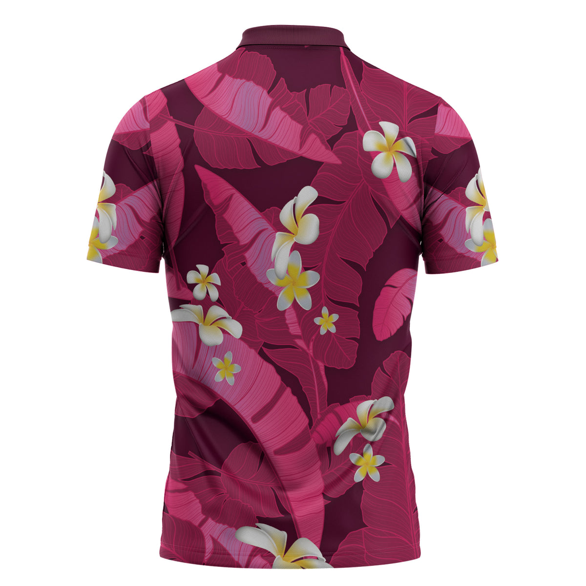 Pink Banana Leaf Hawaii Zipper Polo Shirt Lau Maia Plumeria Tropical Summer Vibes LT14 - Polynesian Pride