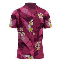 Pink Banana Leaf Hawaii Zipper Polo Shirt Lau Maia Plumeria Tropical Summer Vibes LT14 - Polynesian Pride
