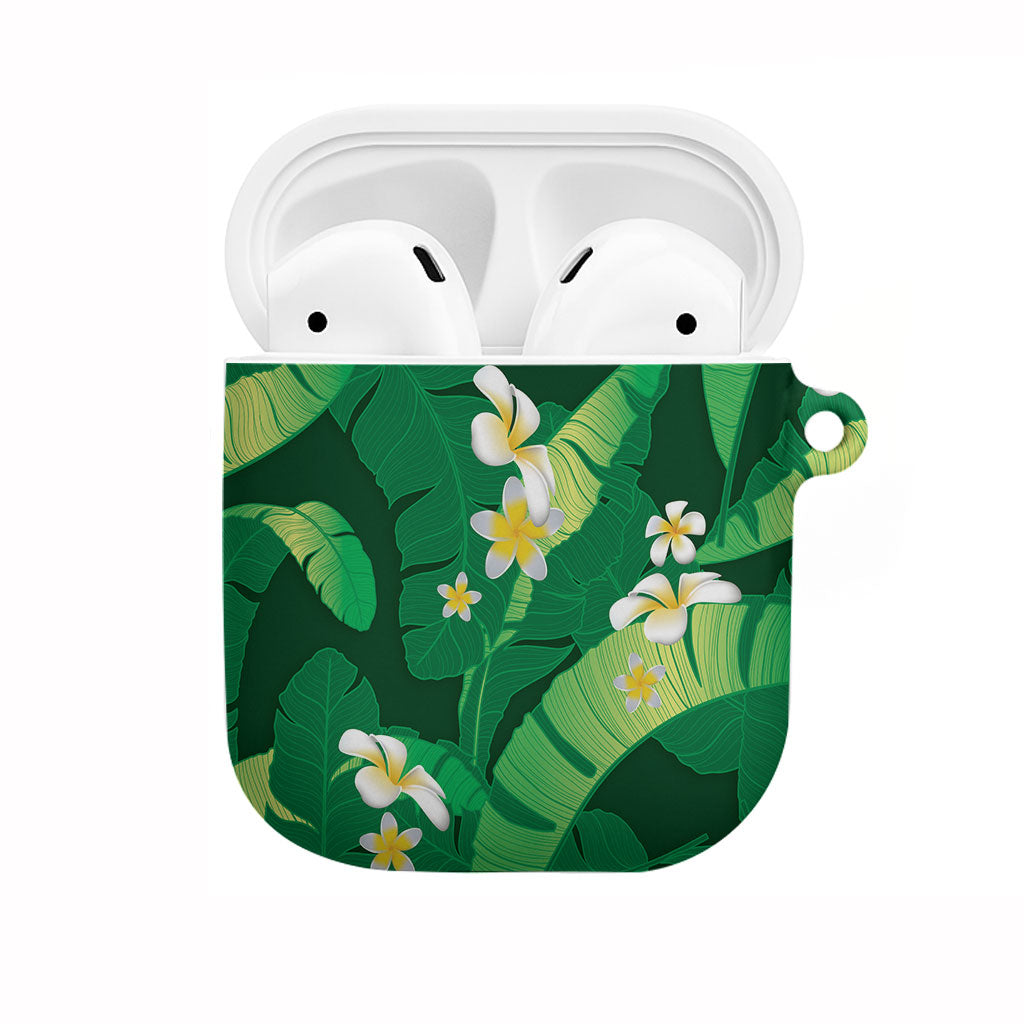 Green Banana Leaf Hawaii AirPods Case Lau Maia Plumeria Tropical Summer Vibes LT14 Green - Polynesian Pride