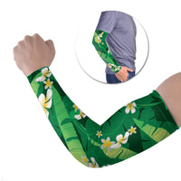 Green Banana Leaf Hawaii Arm Sleeves Lau Maia Plumeria Tropical Summer Vibes LT14 Set of 2 Green - Polynesian Pride