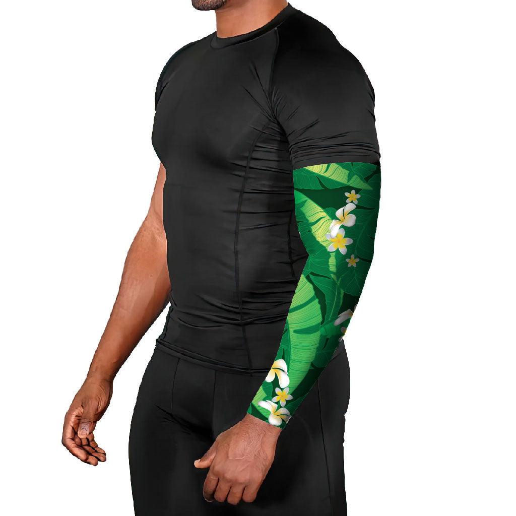 Green Banana Leaf Hawaii Arm Sleeves Lau Maia Plumeria Tropical Summer Vibes LT14 - Polynesian Pride