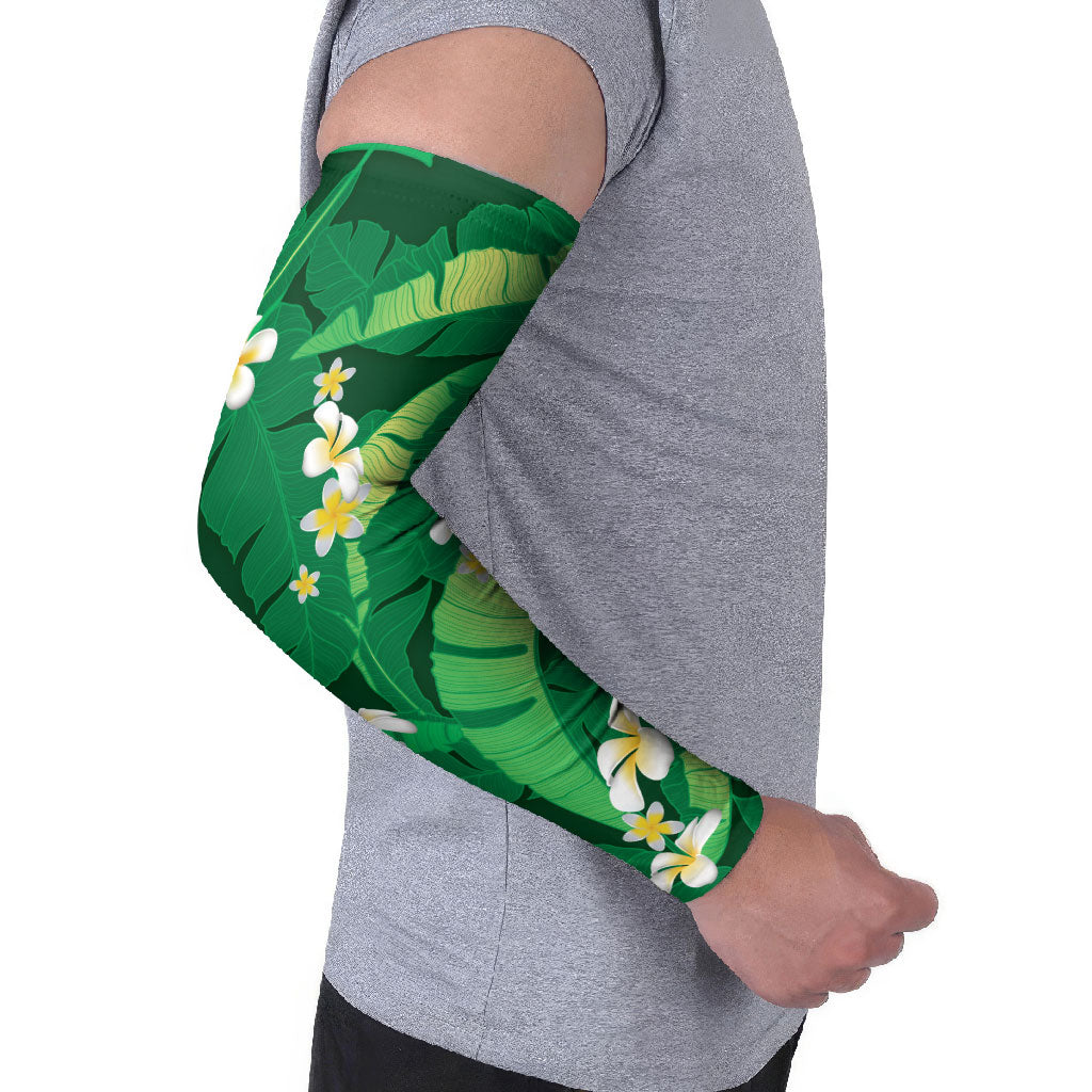 Green Banana Leaf Hawaii Arm Sleeves Lau Maia Plumeria Tropical Summer Vibes LT14 - Polynesian Pride
