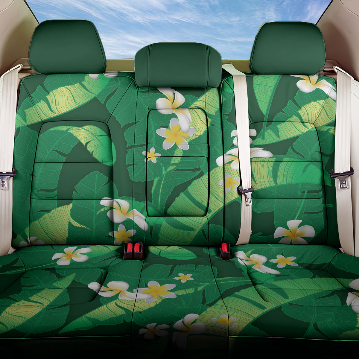Green Banana Leaf Hawaii Back Car Seat Cover Lau Maia Plumeria Tropical Summer Vibes LT14 One Size Green - Polynesian Pride