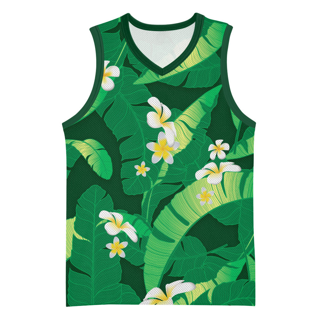 Green Banana Leaf Hawaii Basketball Jersey Lau Maia Plumeria Tropical Summer Vibes LT14 Unisex Green - Polynesian Pride