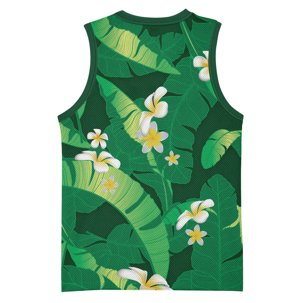 Green Banana Leaf Hawaii Basketball Jersey Lau Maia Plumeria Tropical Summer Vibes LT14 - Polynesian Pride