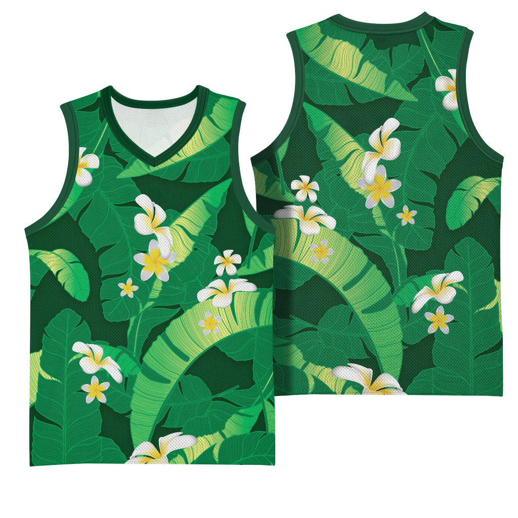 Green Banana Leaf Hawaii Basketball Jersey Lau Maia Plumeria Tropical Summer Vibes LT14 - Polynesian Pride