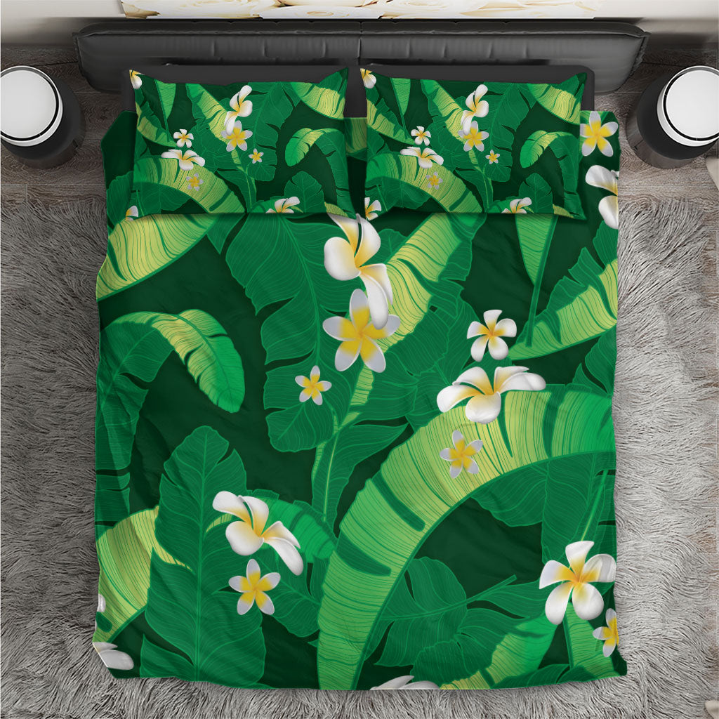 Green Banana Leaf Hawaii Bedding Set Lau Maia Plumeria Tropical Summer Vibes LT14 Green - Polynesian Pride