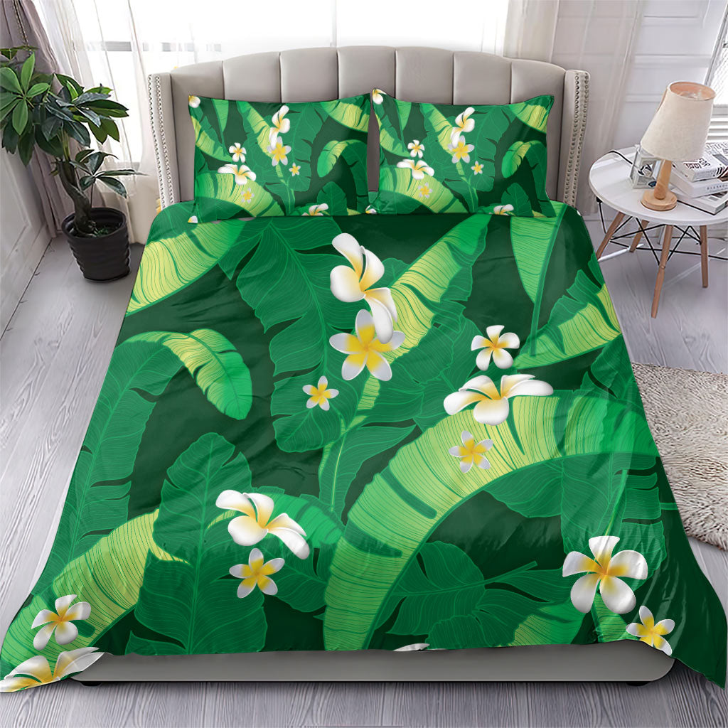 Green Banana Leaf Hawaii Bedding Set Lau Maia Plumeria Tropical Summer Vibes LT14 - Polynesian Pride