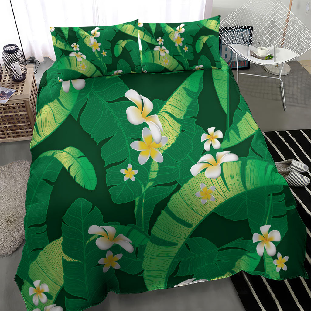 Green Banana Leaf Hawaii Bedding Set Lau Maia Plumeria Tropical Summer Vibes LT14 - Polynesian Pride