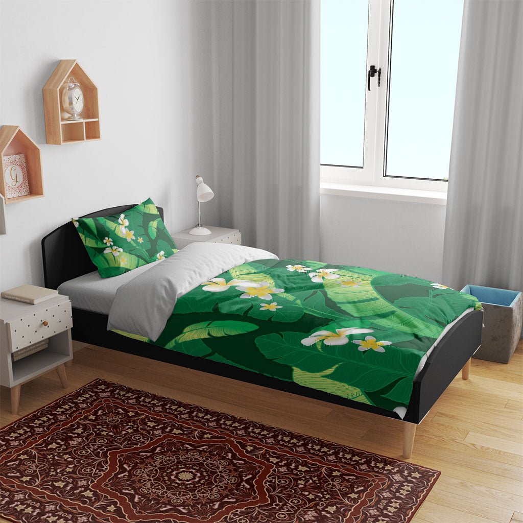 Green Banana Leaf Hawaii Bedding Set Lau Maia Plumeria Tropical Summer Vibes LT14 - Polynesian Pride