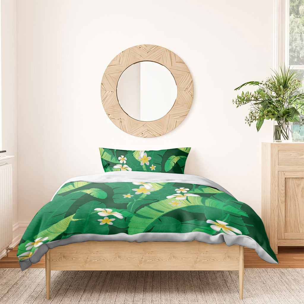 Green Banana Leaf Hawaii Bedding Set Lau Maia Plumeria Tropical Summer Vibes LT14 - Polynesian Pride