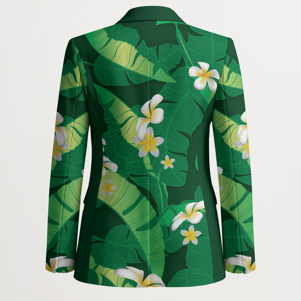 Green Banana Leaf Hawaii Blazer Lau Maia Plumeria Tropical Summer Vibes LT14 - Polynesian Pride