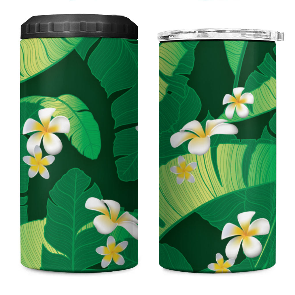 Green Banana Leaf Hawaii 4 in 1 Can Cooler Tumbler Lau Maia Plumeria Tropical Summer Vibes LT14 One Size: 16 oz Green - Polynesian Pride