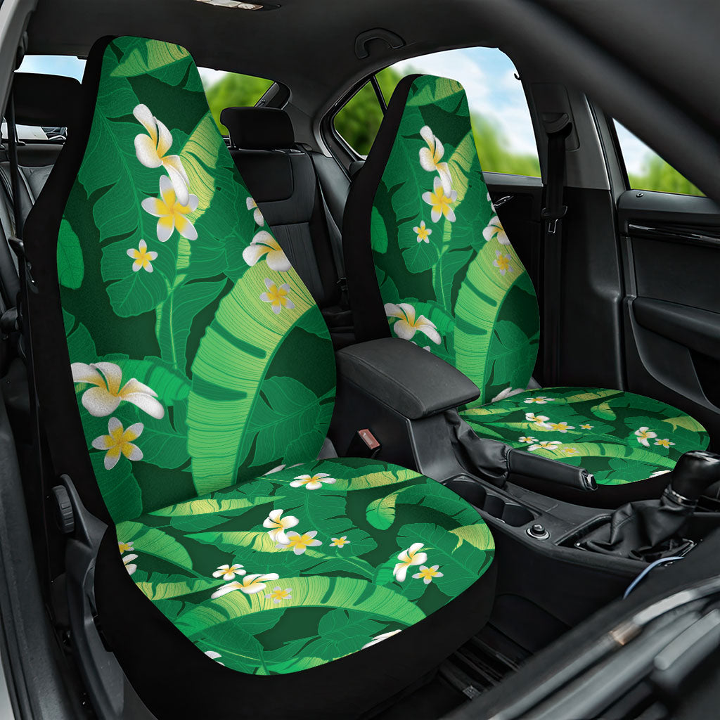 Green Banana Leaf Hawaii Car Seat Cover Lau Maia Plumeria Tropical Summer Vibes LT14 One Size Green - Polynesian Pride