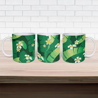 Green Banana Leaf Hawaii Ceramic Mug Lau Maia Plumeria Tropical Summer Vibes LT14 - Polynesian Pride
