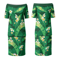 Green Banana Leaf Hawaii Couples Matching Puletasi and Long Sleeve Button Shirt Lau Maia Plumeria Tropical Summer Vibes LT14 - Polynesian Pride