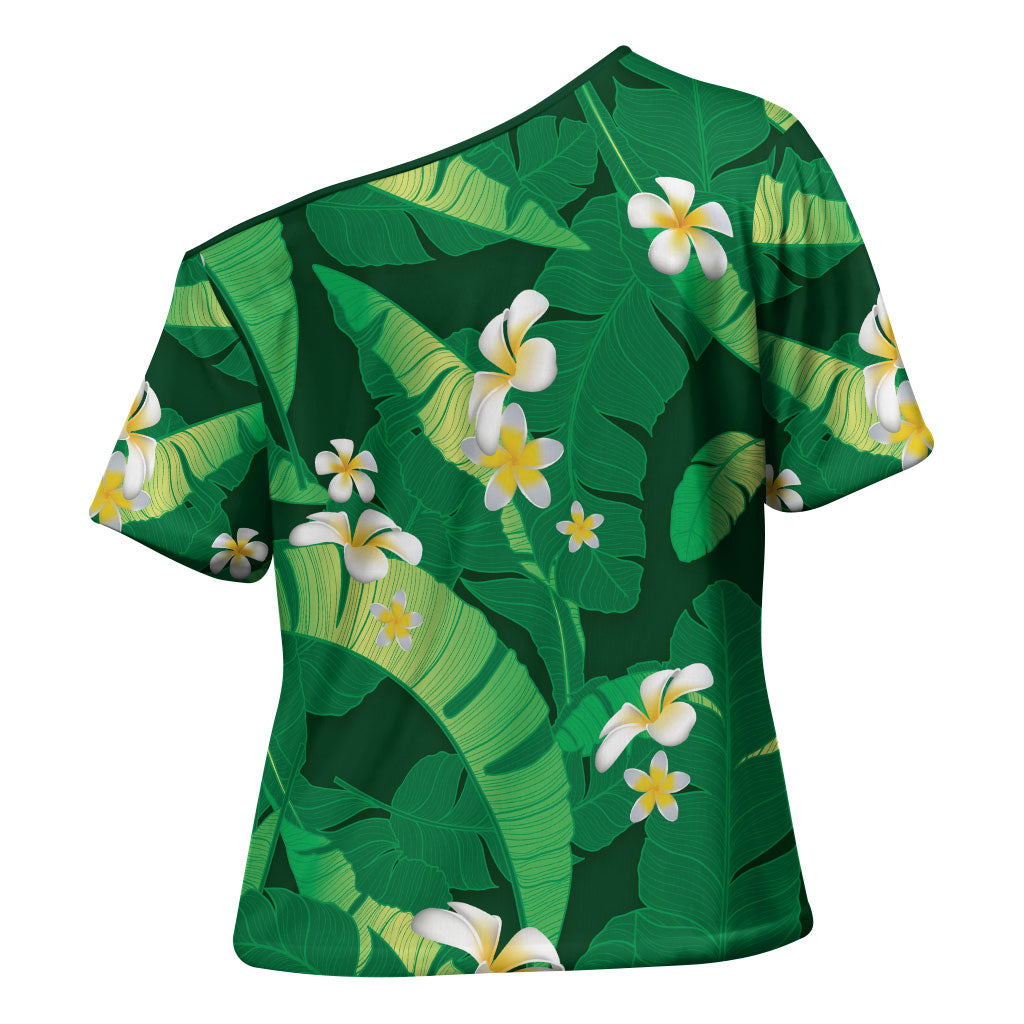 Green Banana Leaf Hawaii Cross Shoulder Shirt Lau Maia Plumeria Tropical Summer Vibes LT14 - Polynesian Pride
