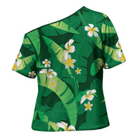 Green Banana Leaf Hawaii Cross Shoulder Shirt Lau Maia Plumeria Tropical Summer Vibes LT14 - Polynesian Pride