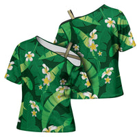 Green Banana Leaf Hawaii Cross Shoulder Shirt Lau Maia Plumeria Tropical Summer Vibes LT14 - Polynesian Pride