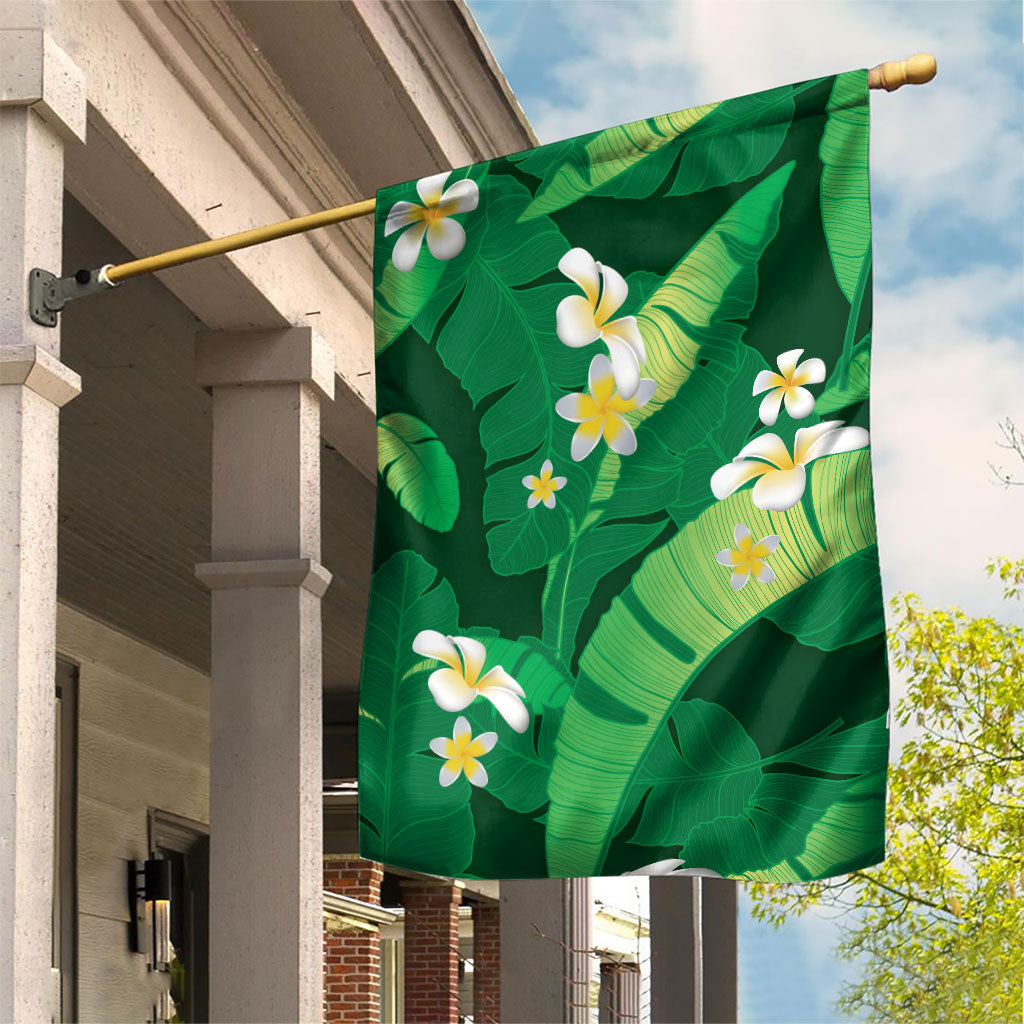 Green Banana Leaf Hawaii Garden Flag Lau Maia Plumeria Tropical Summer Vibes LT14 House Flag Green - Polynesian Pride