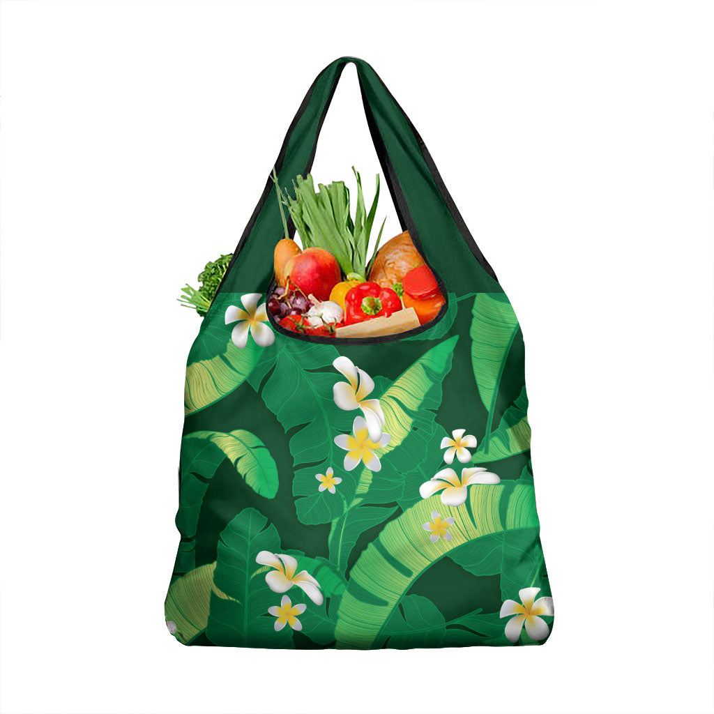 Green Banana Leaf Hawaii Grocery Bag Lau Maia Plumeria Tropical Summer Vibes LT14 1-pack One Size Green - Polynesian Pride