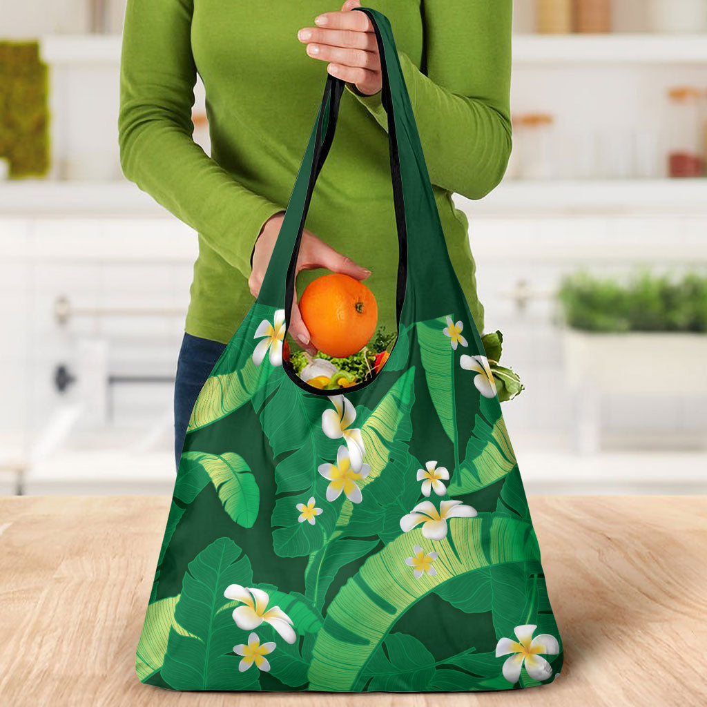 Green Banana Leaf Hawaii Grocery Bag Lau Maia Plumeria Tropical Summer Vibes LT14 - Polynesian Pride