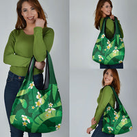 Green Banana Leaf Hawaii Grocery Bag Lau Maia Plumeria Tropical Summer Vibes LT14 - Polynesian Pride