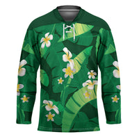 Green Banana Leaf Hawaii Hockey Jersey Lau Maia Plumeria Tropical Summer Vibes LT14 Unisex Green - Polynesian Pride