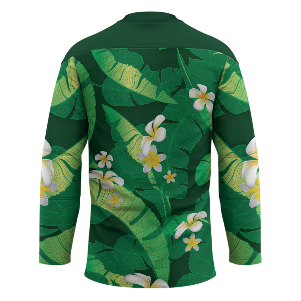 Green Banana Leaf Hawaii Hockey Jersey Lau Maia Plumeria Tropical Summer Vibes LT14 - Polynesian Pride