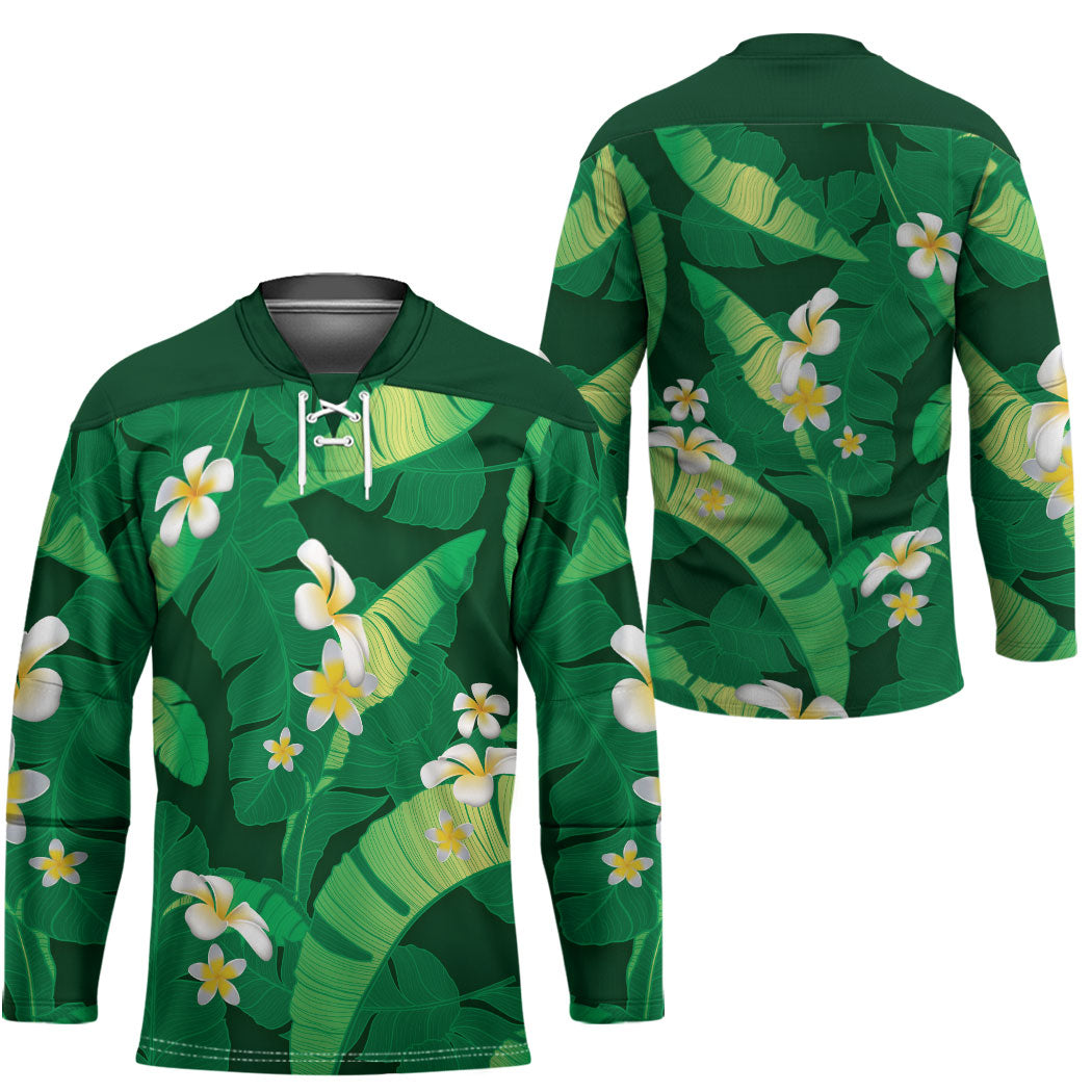 Green Banana Leaf Hawaii Hockey Jersey Lau Maia Plumeria Tropical Summer Vibes LT14 - Polynesian Pride