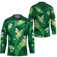 Green Banana Leaf Hawaii Hockey Jersey Lau Maia Plumeria Tropical Summer Vibes LT14 - Polynesian Pride
