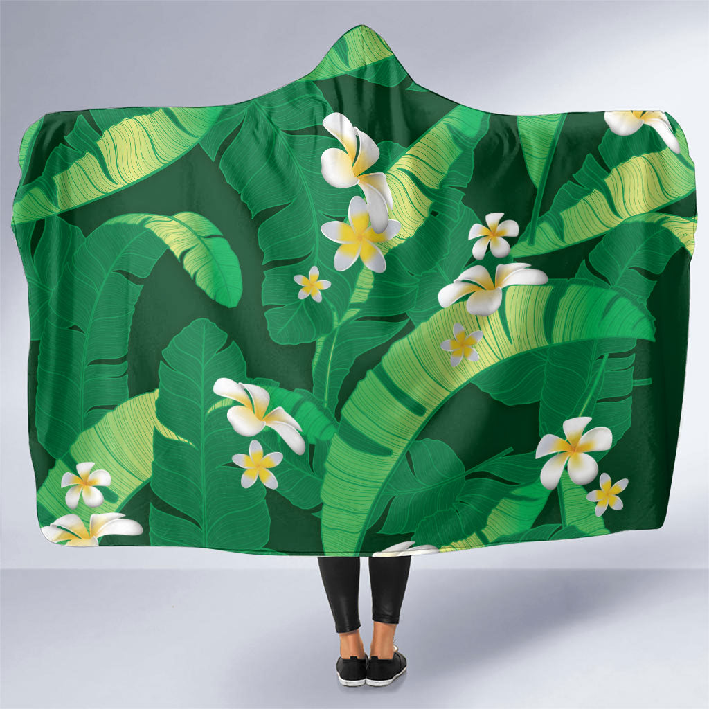 Green Banana Leaf Hawaii Hooded Blanket Lau Maia Plumeria Tropical Summer Vibes LT14 One Size Green - Polynesian Pride