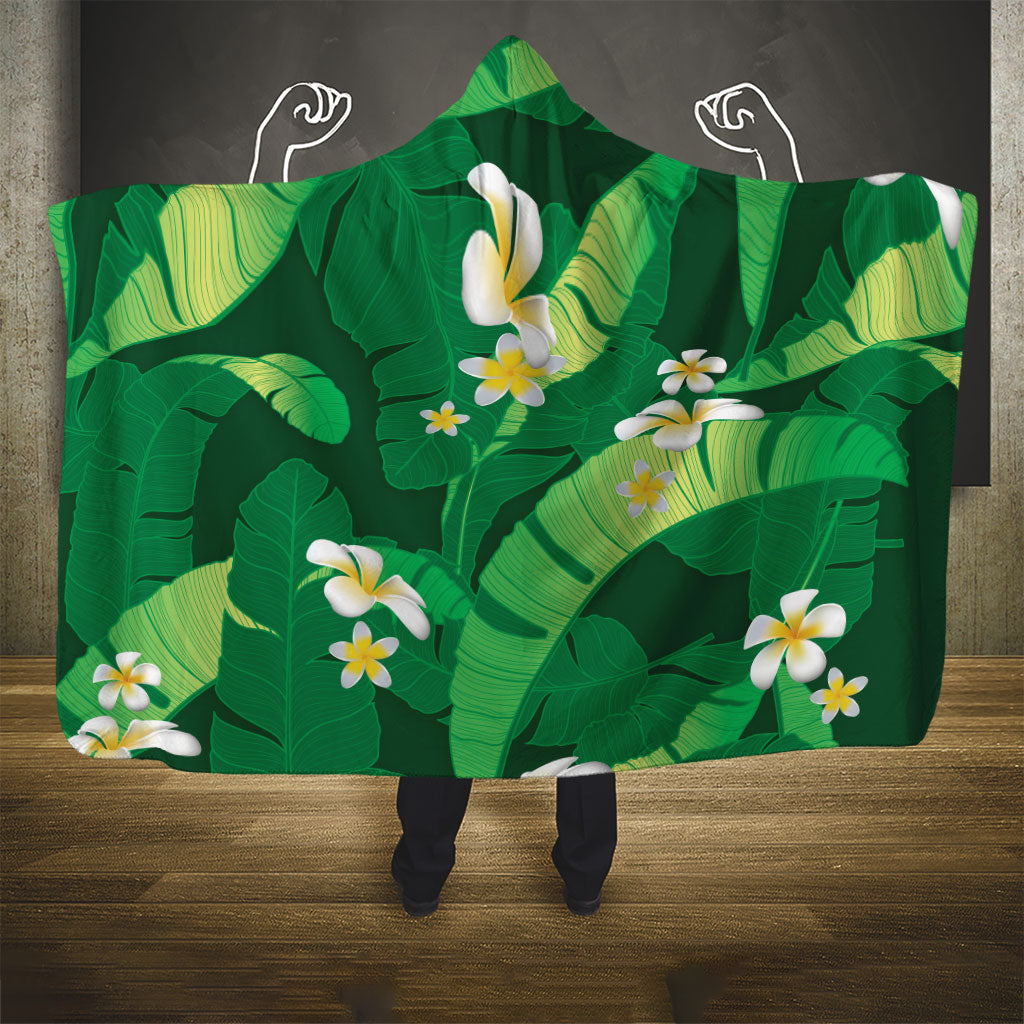 Green Banana Leaf Hawaii Hooded Blanket Lau Maia Plumeria Tropical Summer Vibes LT14 - Polynesian Pride