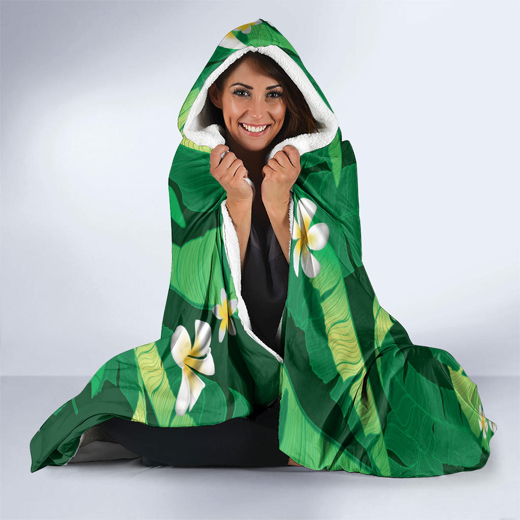 Green Banana Leaf Hawaii Hooded Blanket Lau Maia Plumeria Tropical Summer Vibes LT14 - Polynesian Pride