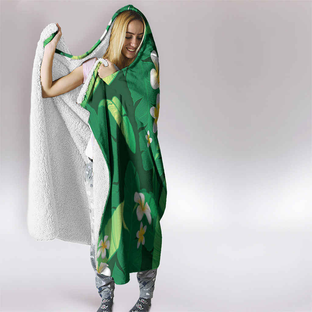 Green Banana Leaf Hawaii Hooded Blanket Lau Maia Plumeria Tropical Summer Vibes LT14 - Polynesian Pride