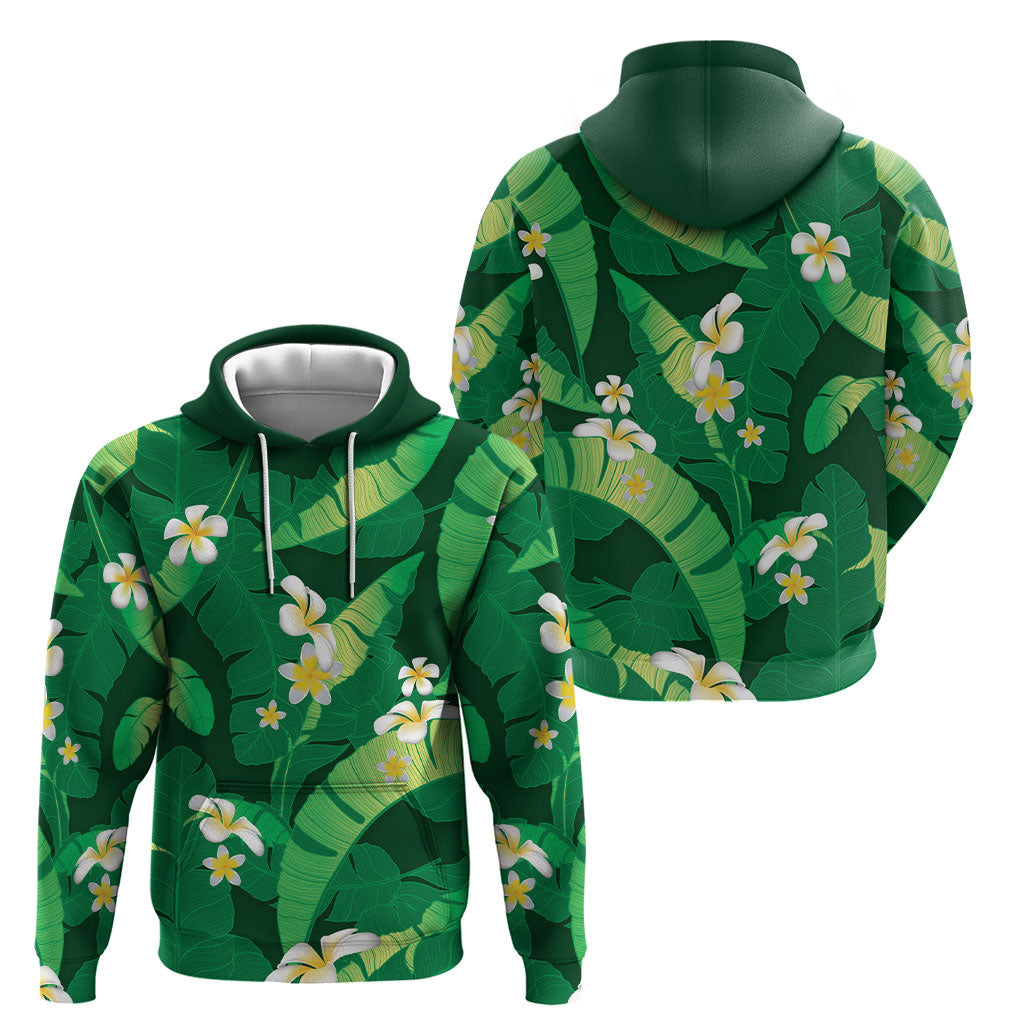 Green Banana Leaf Hawaii Hoodie Lau Maia Plumeria Tropical Summer Vibes LT14 - Polynesian Pride
