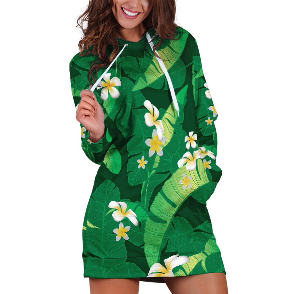 Green Banana Leaf Hawaii Hoodie Dress Lau Maia Plumeria Tropical Summer Vibes LT14 Green - Polynesian Pride