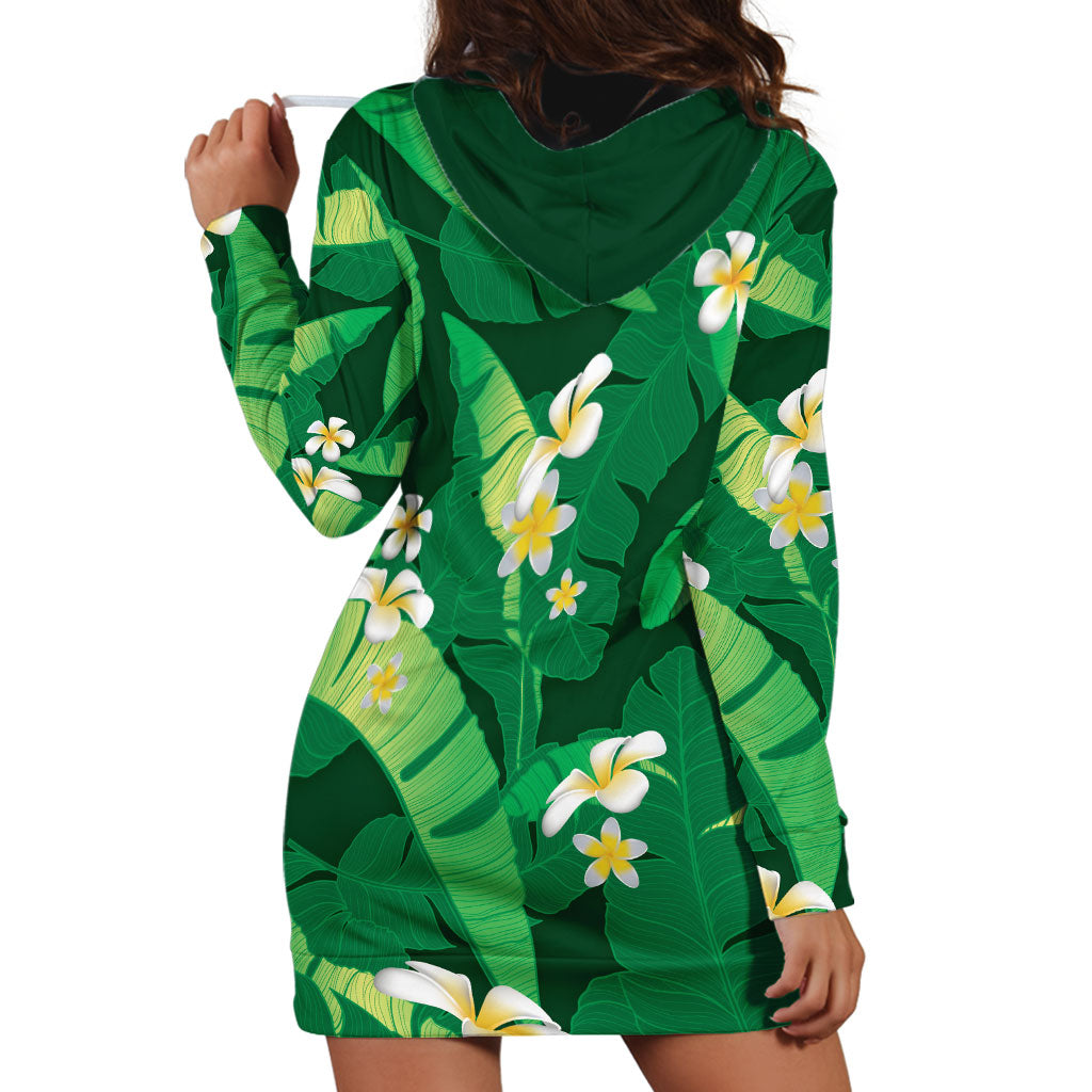Green Banana Leaf Hawaii Hoodie Dress Lau Maia Plumeria Tropical Summer Vibes LT14 - Polynesian Pride