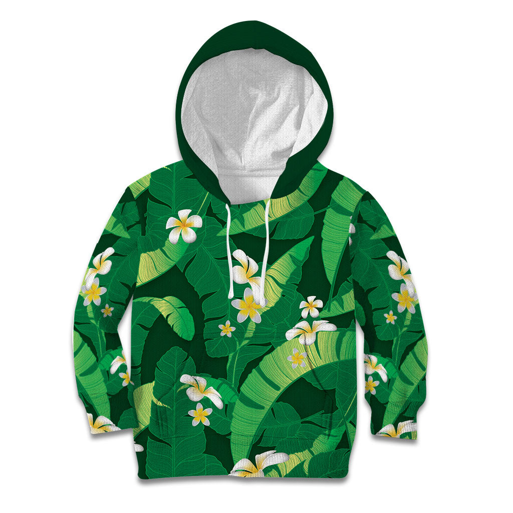 Green Banana Leaf Hawaii Kid Hoodie Lau Maia Plumeria Tropical Summer Vibes LT14 Hoodie Green - Polynesian Pride