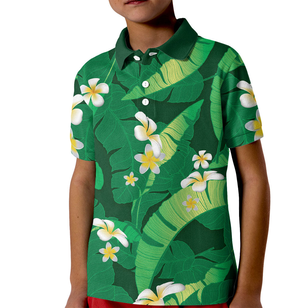 Green Banana Leaf Hawaii Kid Polo Shirt Lau Maia Plumeria Tropical Summer Vibes LT14 Kid Green - Polynesian Pride