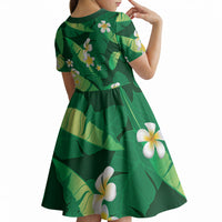 Green Banana Leaf Hawaii Kid Short Sleeve Dress Lau Maia Plumeria Tropical Summer Vibes LT14 - Polynesian Pride