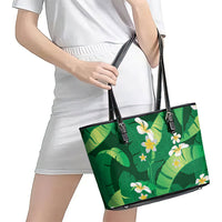 Green Banana Leaf Hawaii Leather Tote Bag Lau Maia Plumeria Tropical Summer Vibes LT14 - Polynesian Pride