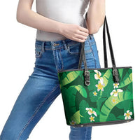 Green Banana Leaf Hawaii Leather Tote Bag Lau Maia Plumeria Tropical Summer Vibes LT14 - Polynesian Pride