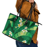 Green Banana Leaf Hawaii Leather Tote Bag Lau Maia Plumeria Tropical Summer Vibes LT14 - Polynesian Pride
