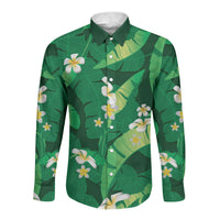 Green Banana Leaf Hawaii Long Sleeve Button Shirt Lau Maia Plumeria Tropical Summer Vibes LT14 Unisex Green - Polynesian Pride