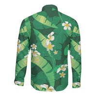 Green Banana Leaf Hawaii Long Sleeve Button Shirt Lau Maia Plumeria Tropical Summer Vibes LT14 - Polynesian Pride